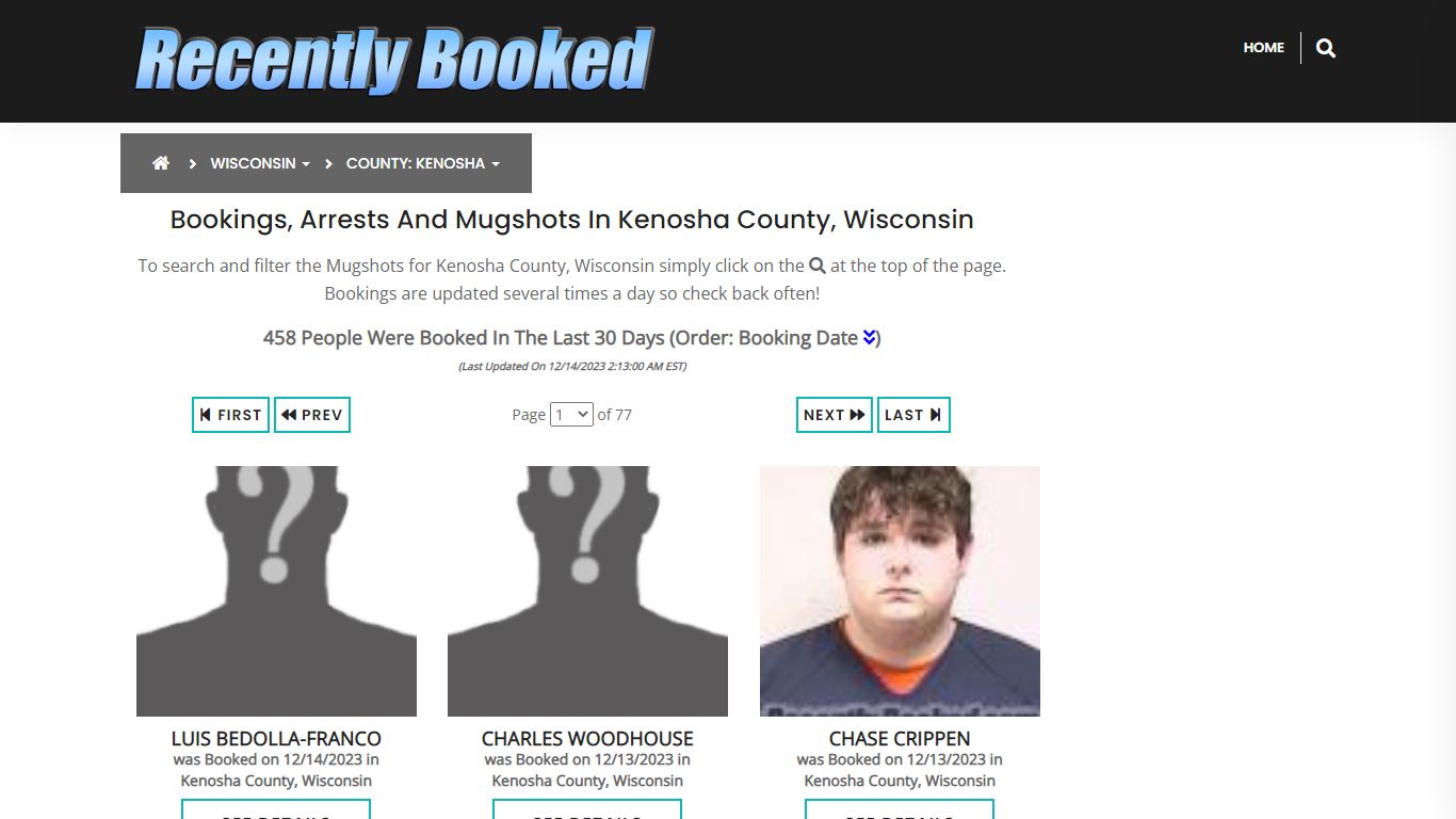 Bookings, Arrests and Mugshots in Kenosha County, Wisconsin
